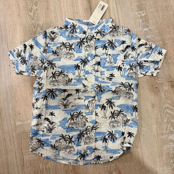 Janie and Jack Button Down‎ Shirt Boy's 4 Blue Tropical Palms Tree Hawaiian NEW - Picture 1 of 7